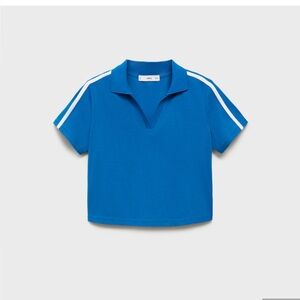 Mango Royal Blue Polo crop Top with White Sleeve Stripes